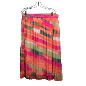 True Destiny Womens XL Pleated Midi Skirt Multicolor Abstract Geometric Print